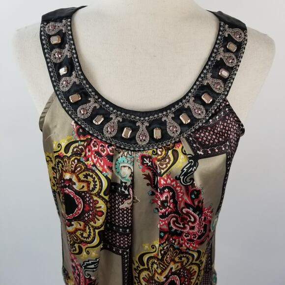 Perception Black Red yellow Boho Paisley Embellished Bling Top Size Medium - Picture 2 of 5